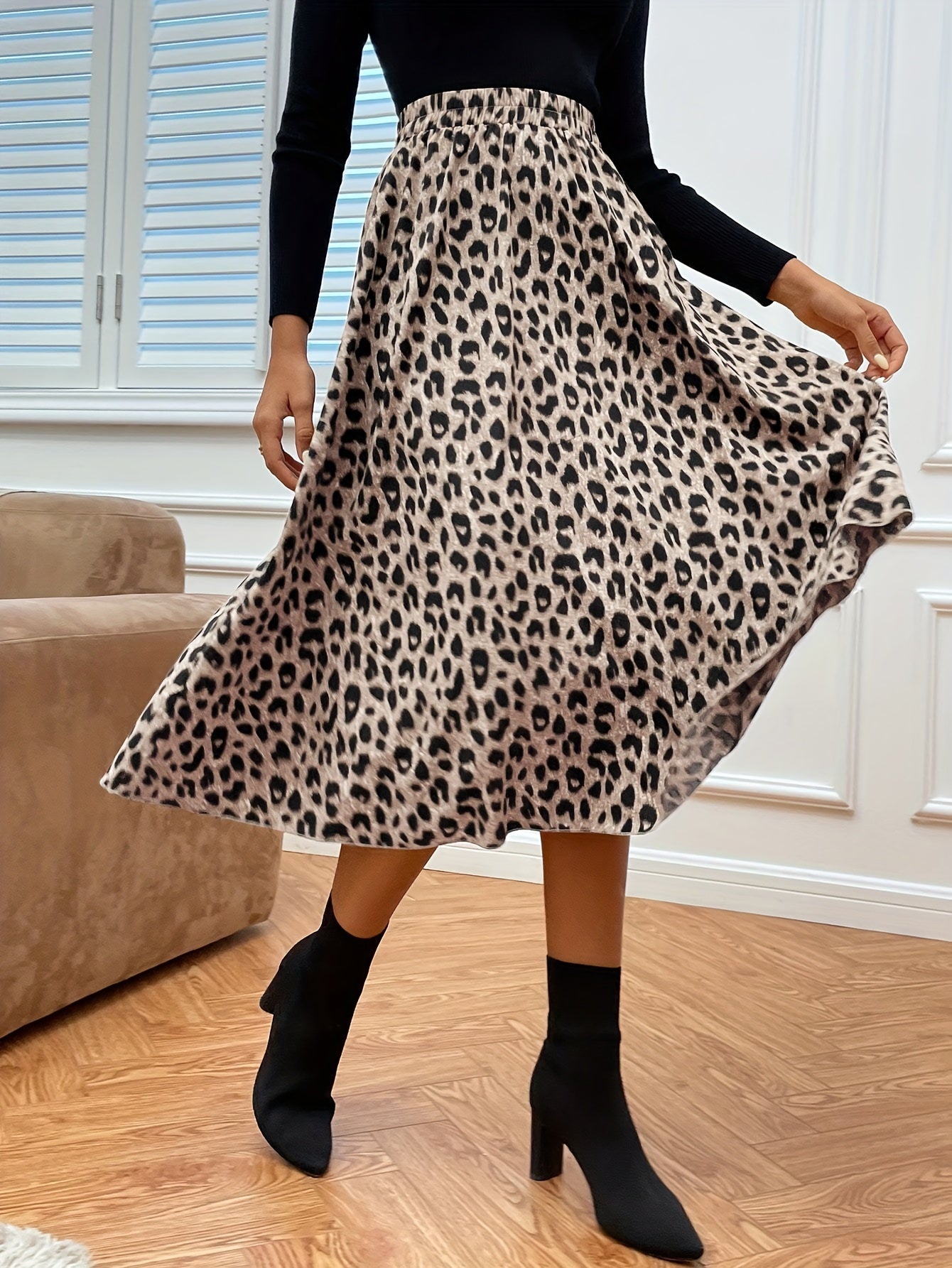 Saskia | Midi-Rok Met Hoge Taille En Luipaardprint