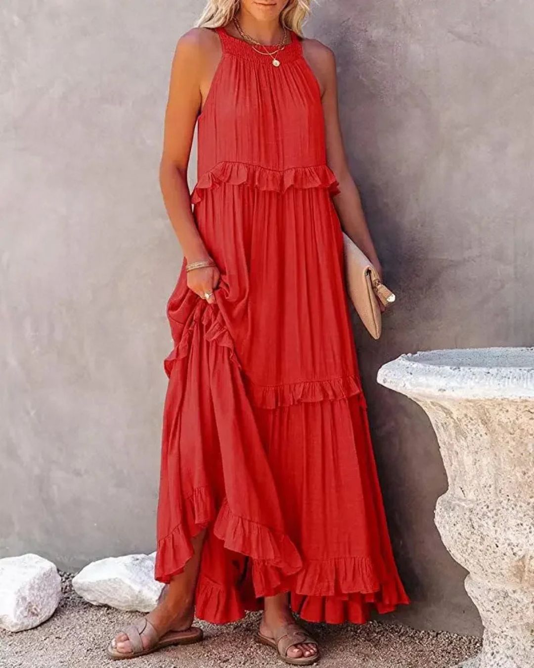 Liesbeth | Zomerse Maxi Jurk met Speelse Ruches