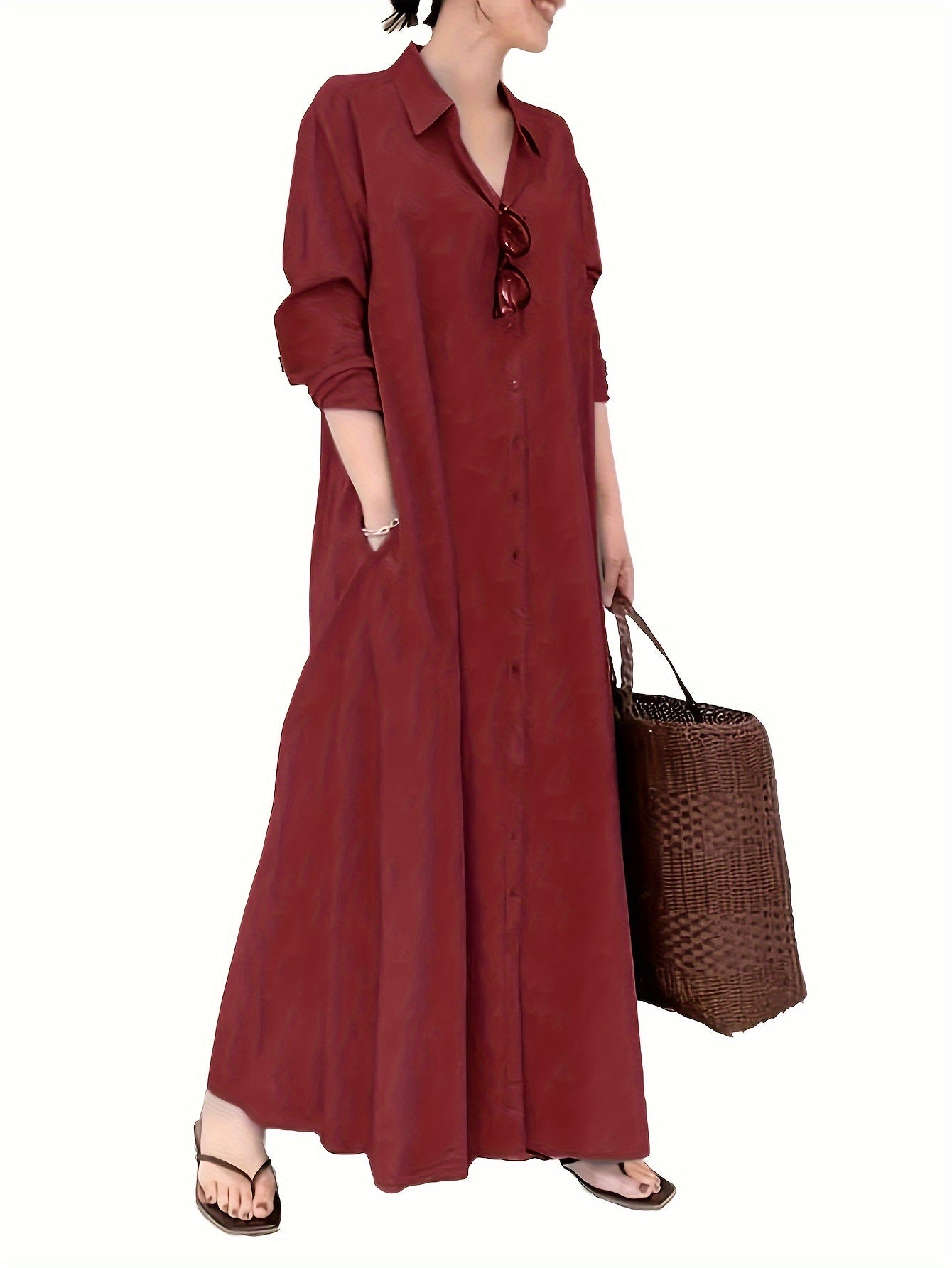 delia | Elegante Maxi Jurk Met Knoopsluiting En Losvallend Design