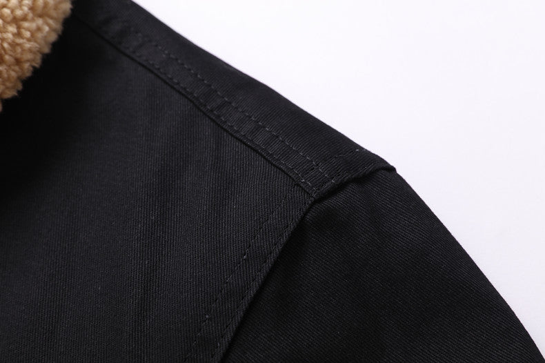 Autumn And Winter New Men's Jacket Hooded Fleece-lined Mid-length Overalls