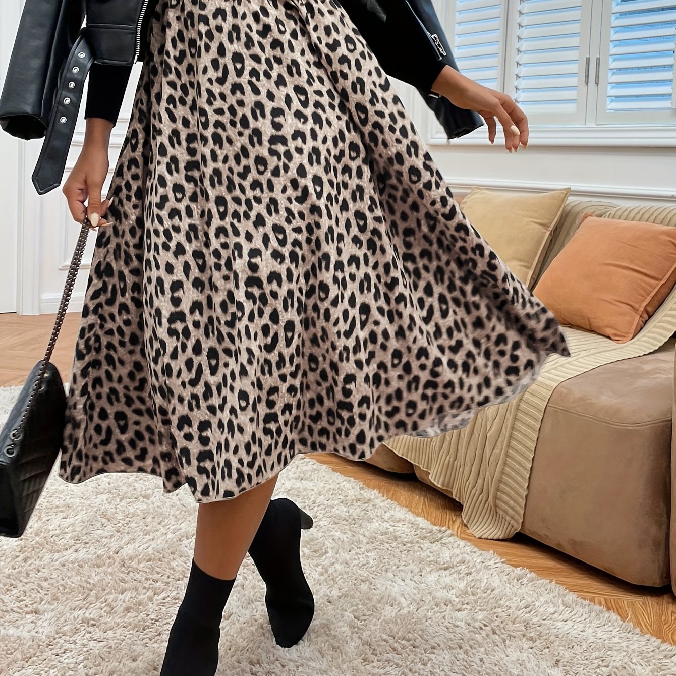 Saskia | Midi-Rok Met Hoge Taille En Luipaardprint