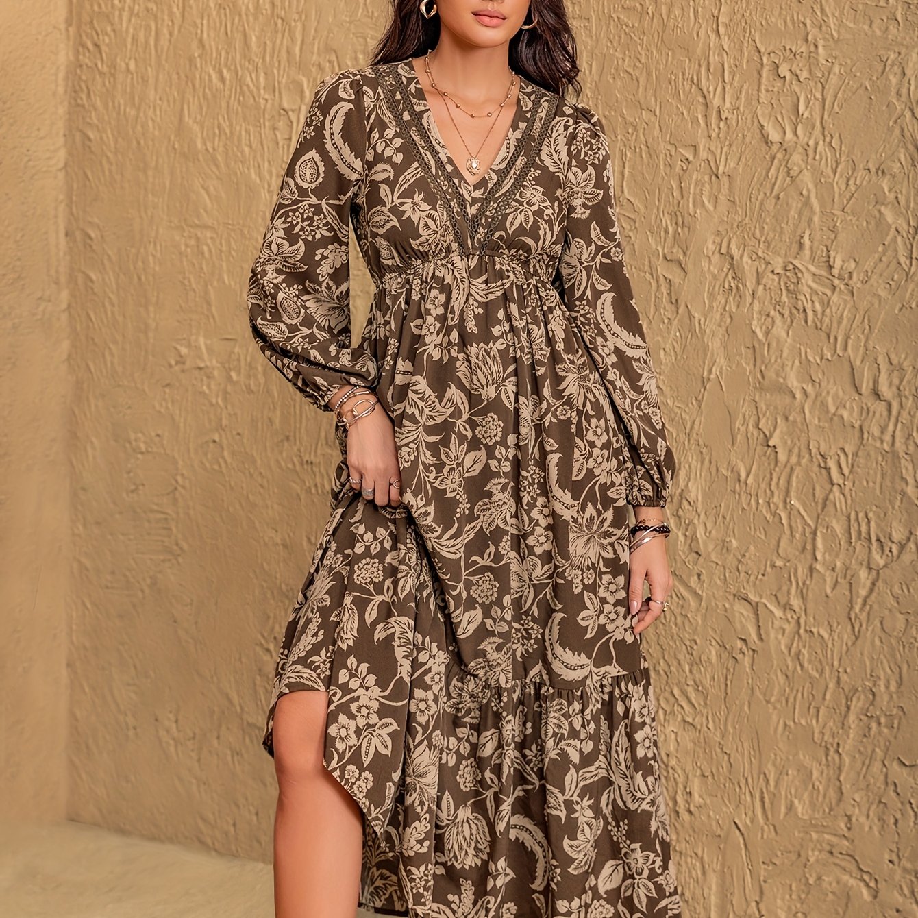 Ingrid | Bohemian Vintage Bloemenprint Jurk Met V-Hals