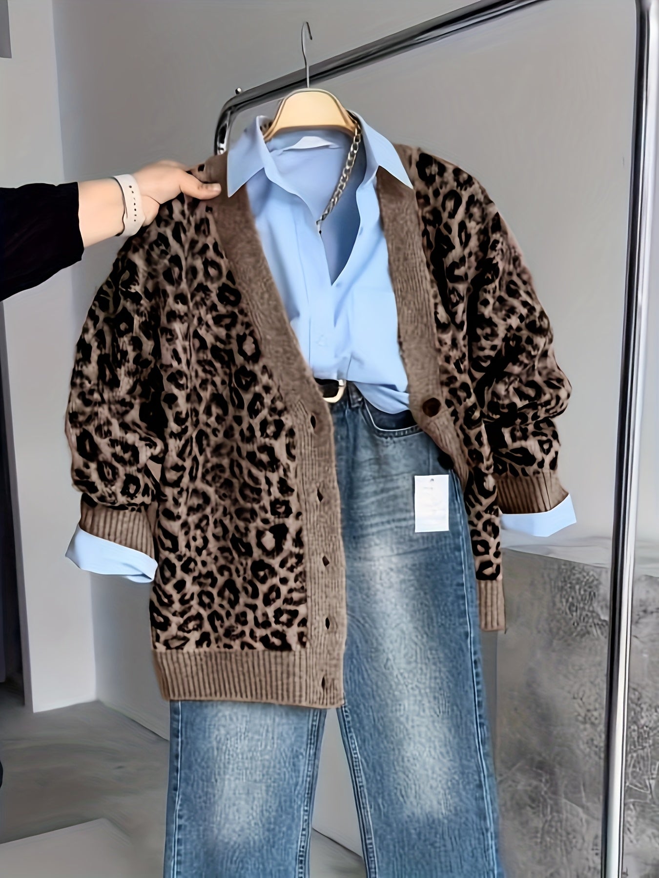 Meike | Vintage Luipaard Print Cardigan Met Contrast Borduurwerk