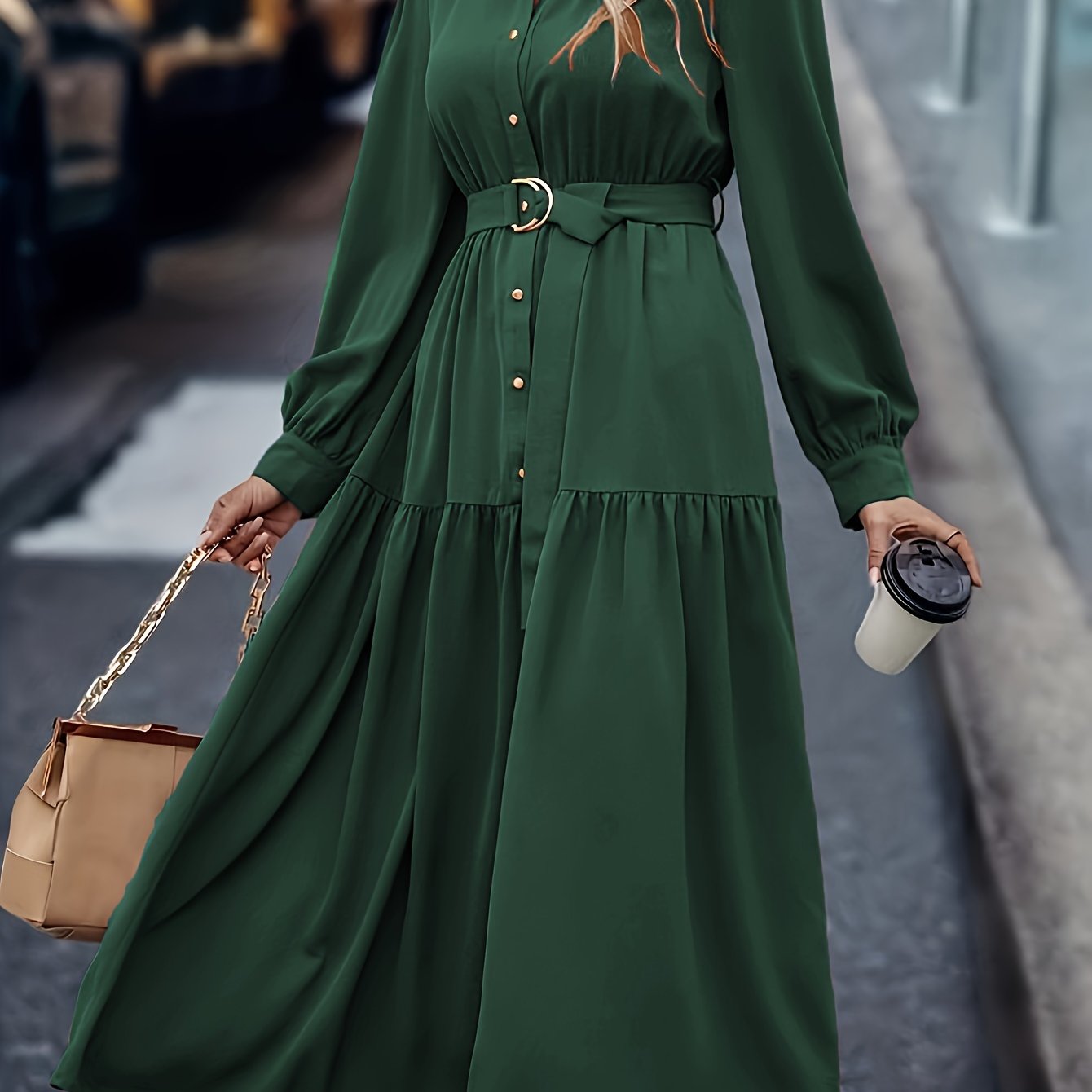 Pauline | Elegante Effen Jurk Met Lange Mouwen