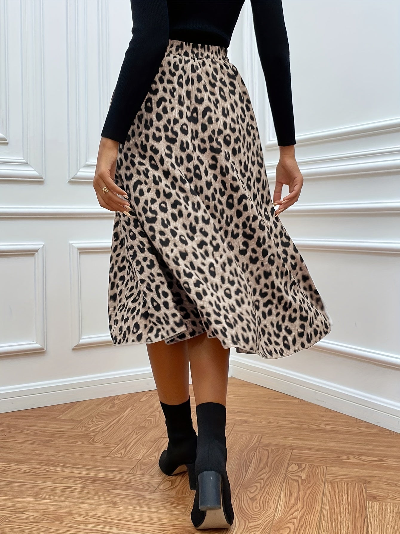Saskia | Midi-Rok Met Hoge Taille En Luipaardprint