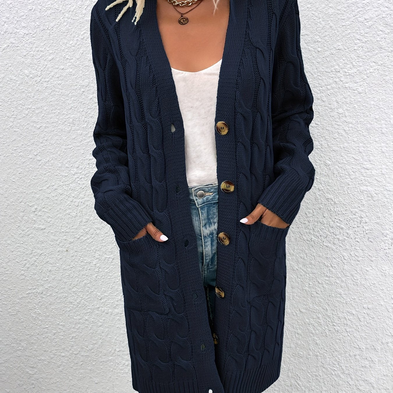 Mirjam | Lange Gebreide Cardigan Met Knoopsluiting