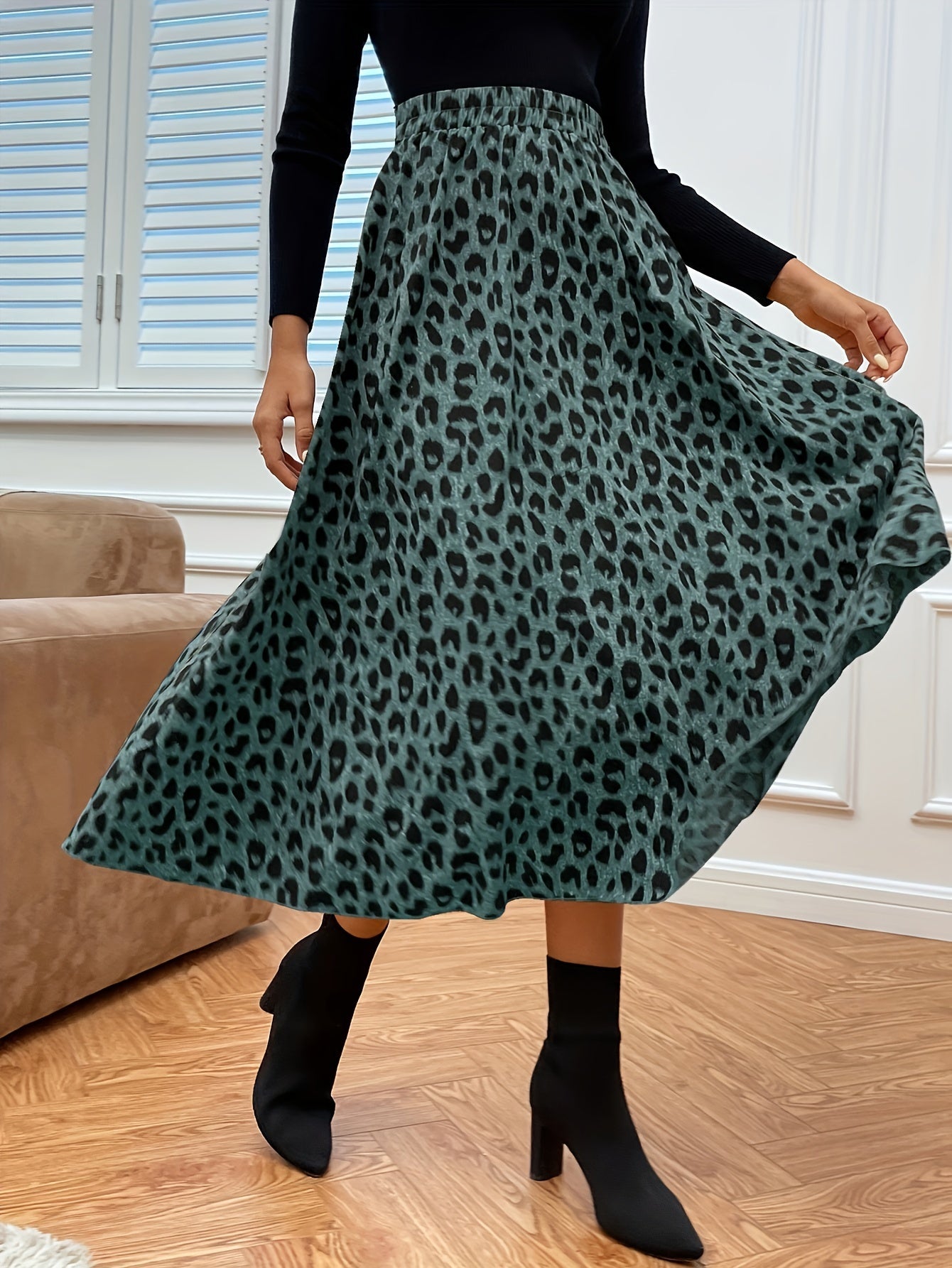 Saskia | Midi-Rok Met Hoge Taille En Luipaardprint