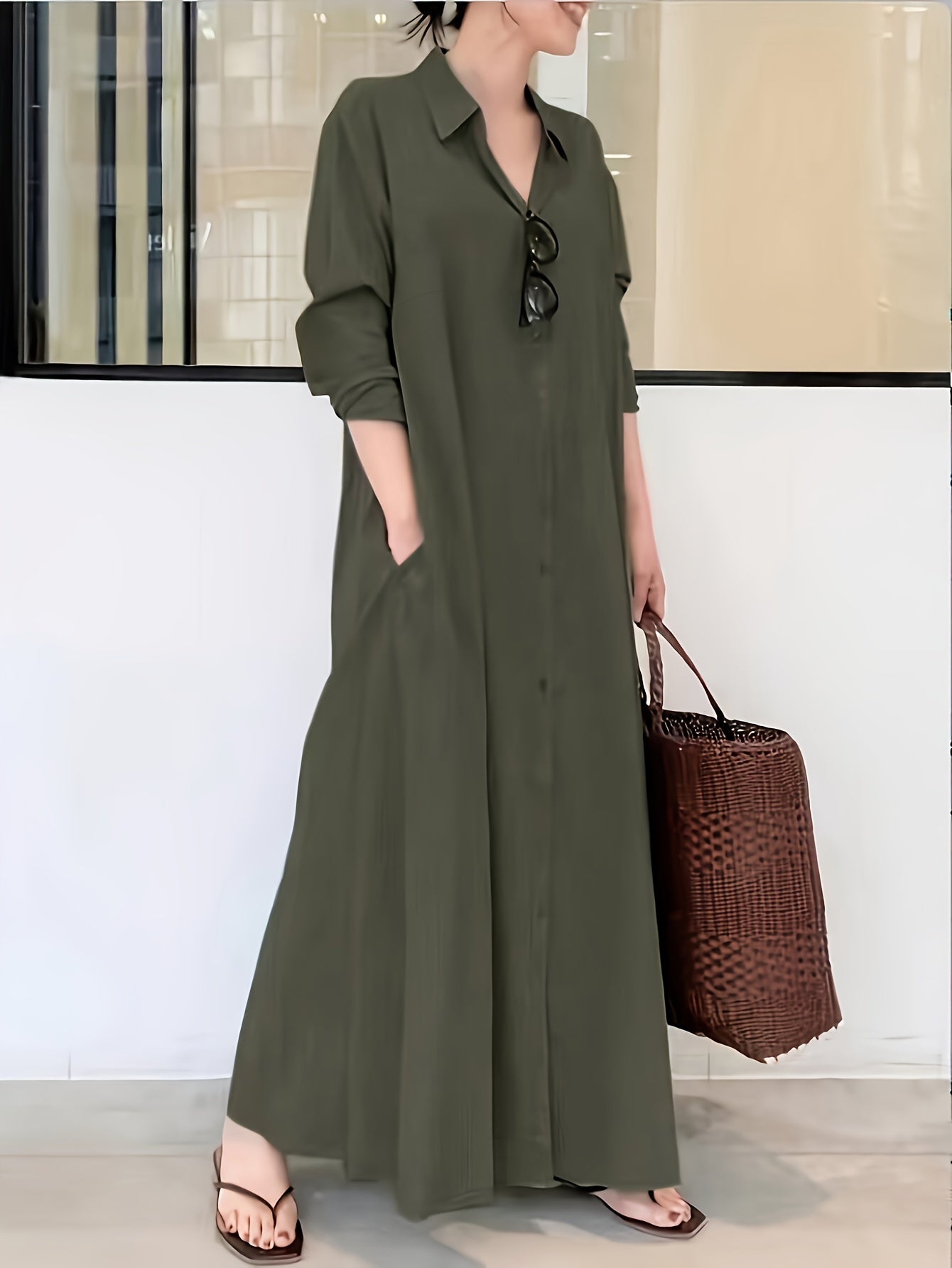 delia | Elegante Maxi Jurk Met Knoopsluiting En Losvallend Design