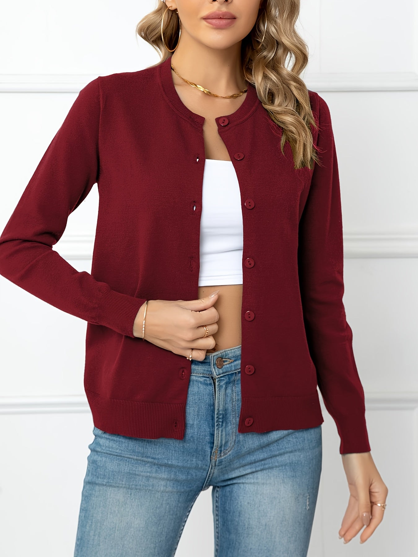 Suzan | Effen Trui Met Ronde Hals En Knoopdetail