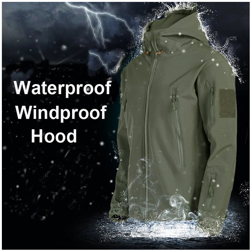 Men's Winter Softshell Waterproof Cargo Jackets Male Hoodie Coat Combat Fishing Hiking Camping Climbing Skiing Hunting Outdoor