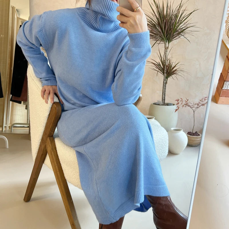 Robe pull japonaise y2k pour femme, col roulé, manches longues, épaisse, ample, tricotée, longue, nouvelle collection automne hiver 2025
