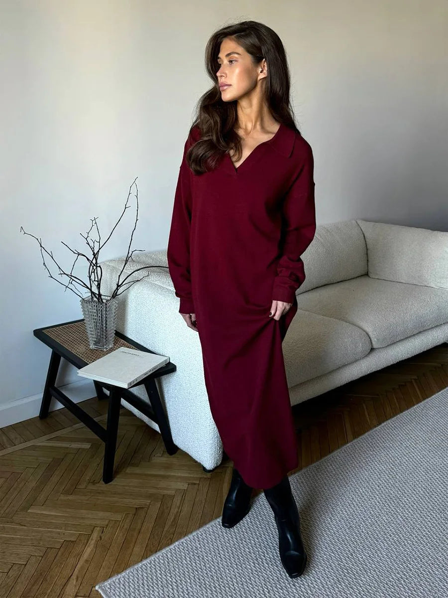Hirsionsan manches longues automne hiver ample col Polo pull robes femmes doux élégant solide robe en tricot femme 2025 nouveaux vêtements