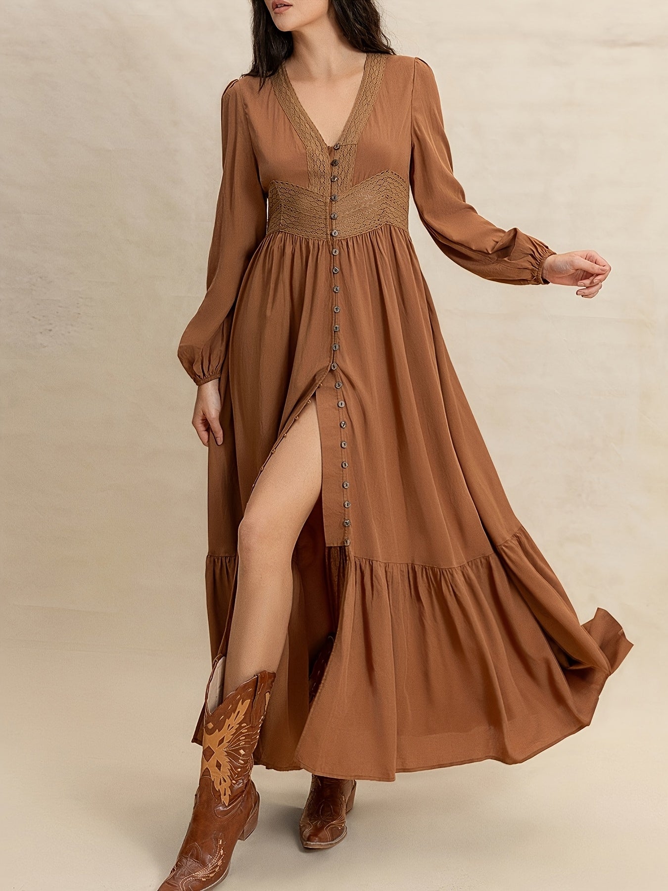 Patricia | Bohemian Vintage Jurk Met V-Hals
