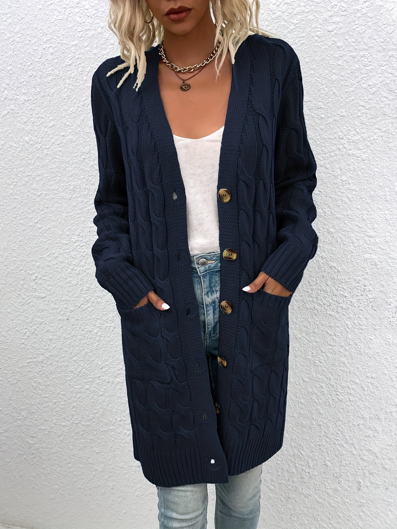 Mirjam | Lange Gebreide Cardigan Met Knoopsluiting