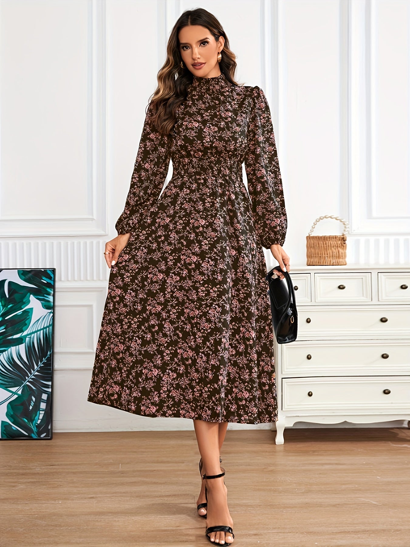 Gisela | Elegante Bloemenprint Jurk Met Mock Hals
