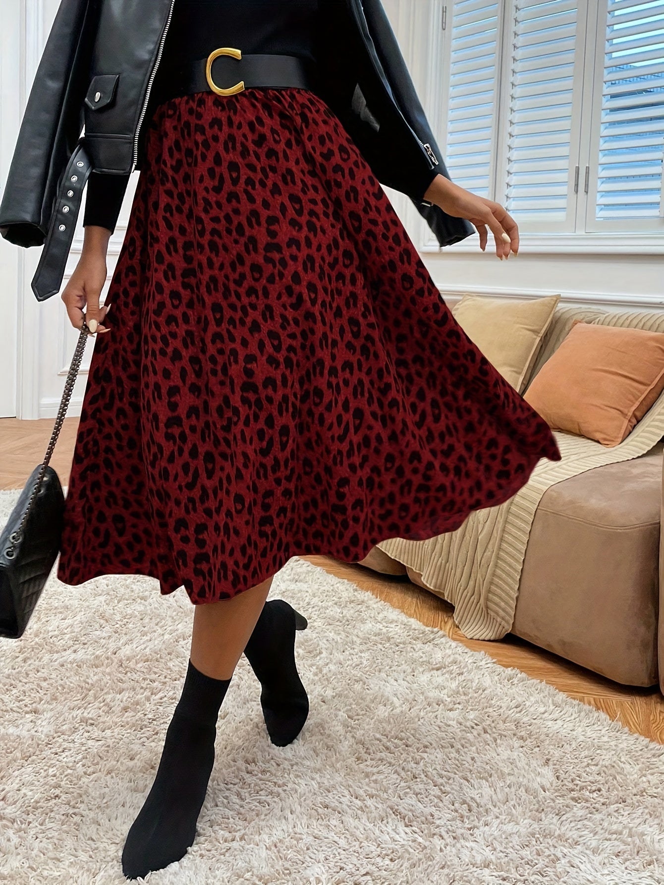 Saskia | Midi-Rok Met Hoge Taille En Luipaardprint