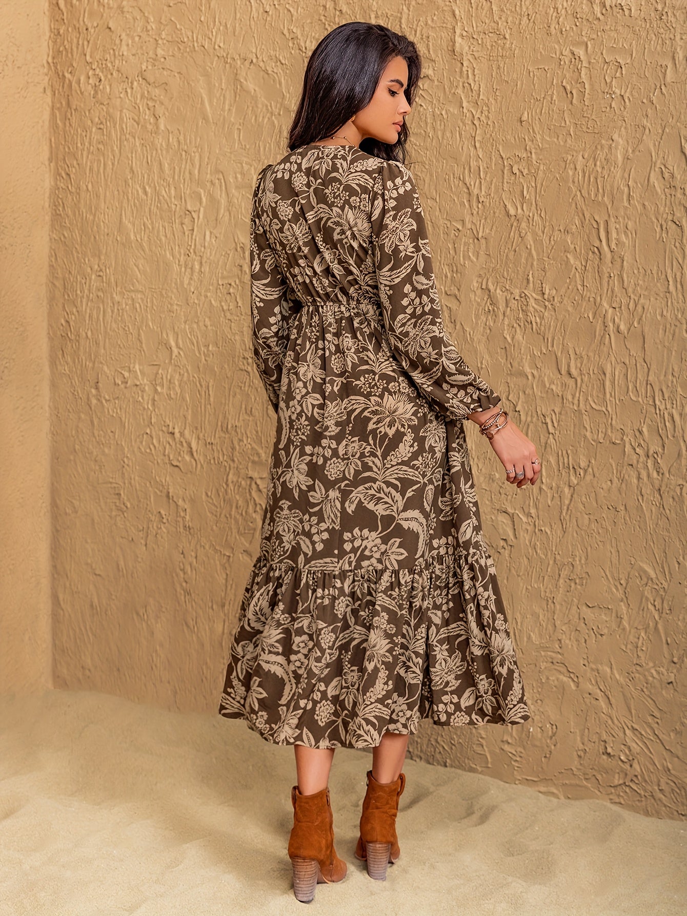 Ingrid | Bohemian Vintage Bloemenprint Jurk Met V-Hals