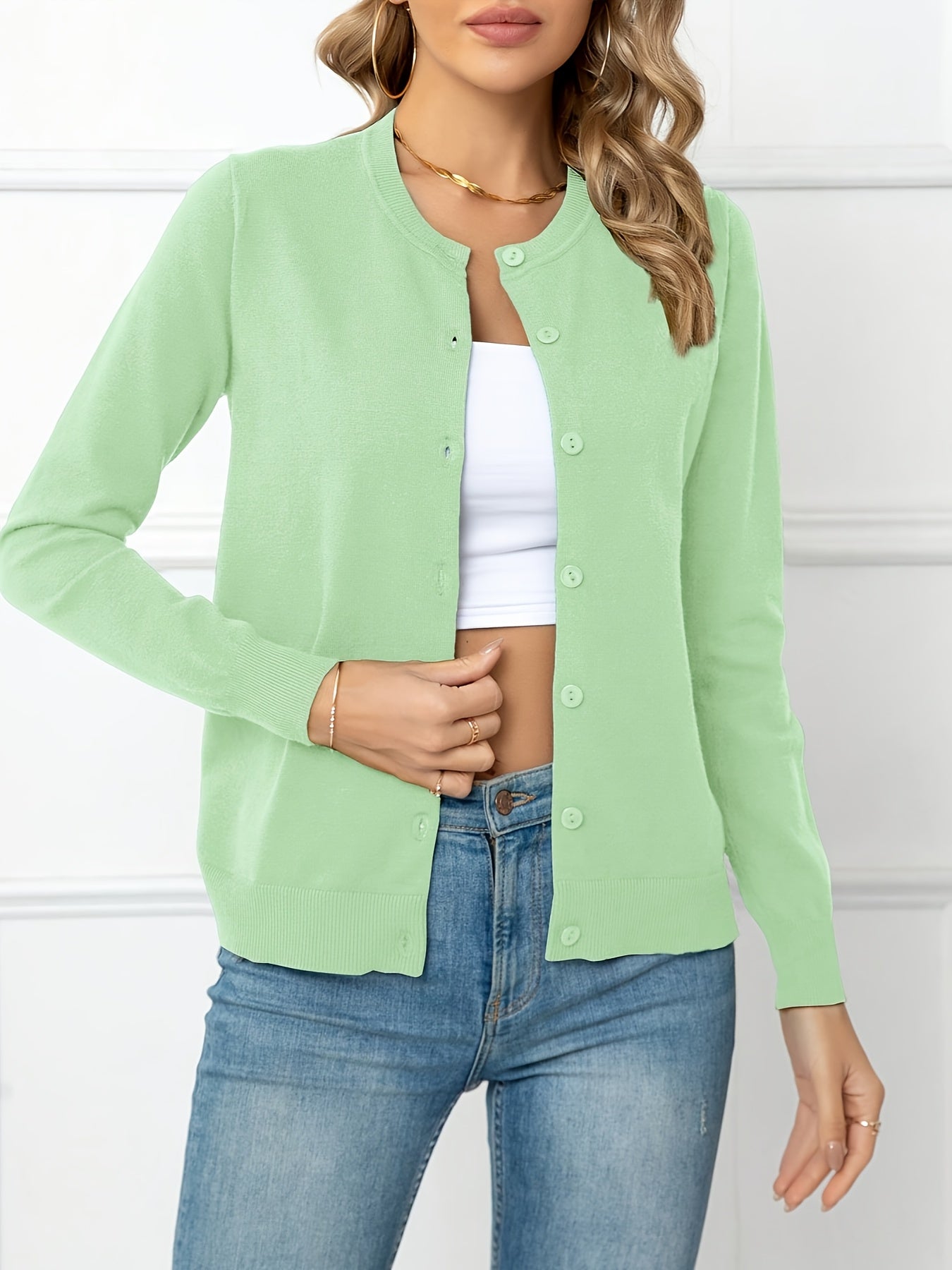 Suzan | Effen Trui Met Ronde Hals En Knoopdetail