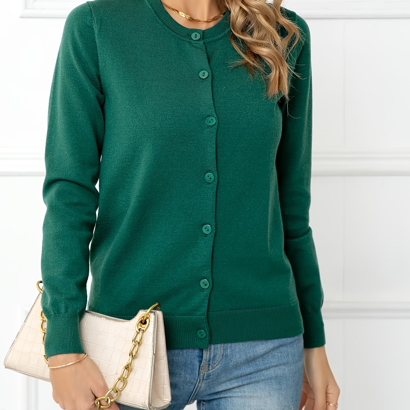 Suzan | Effen Trui Met Ronde Hals En Knoopdetail