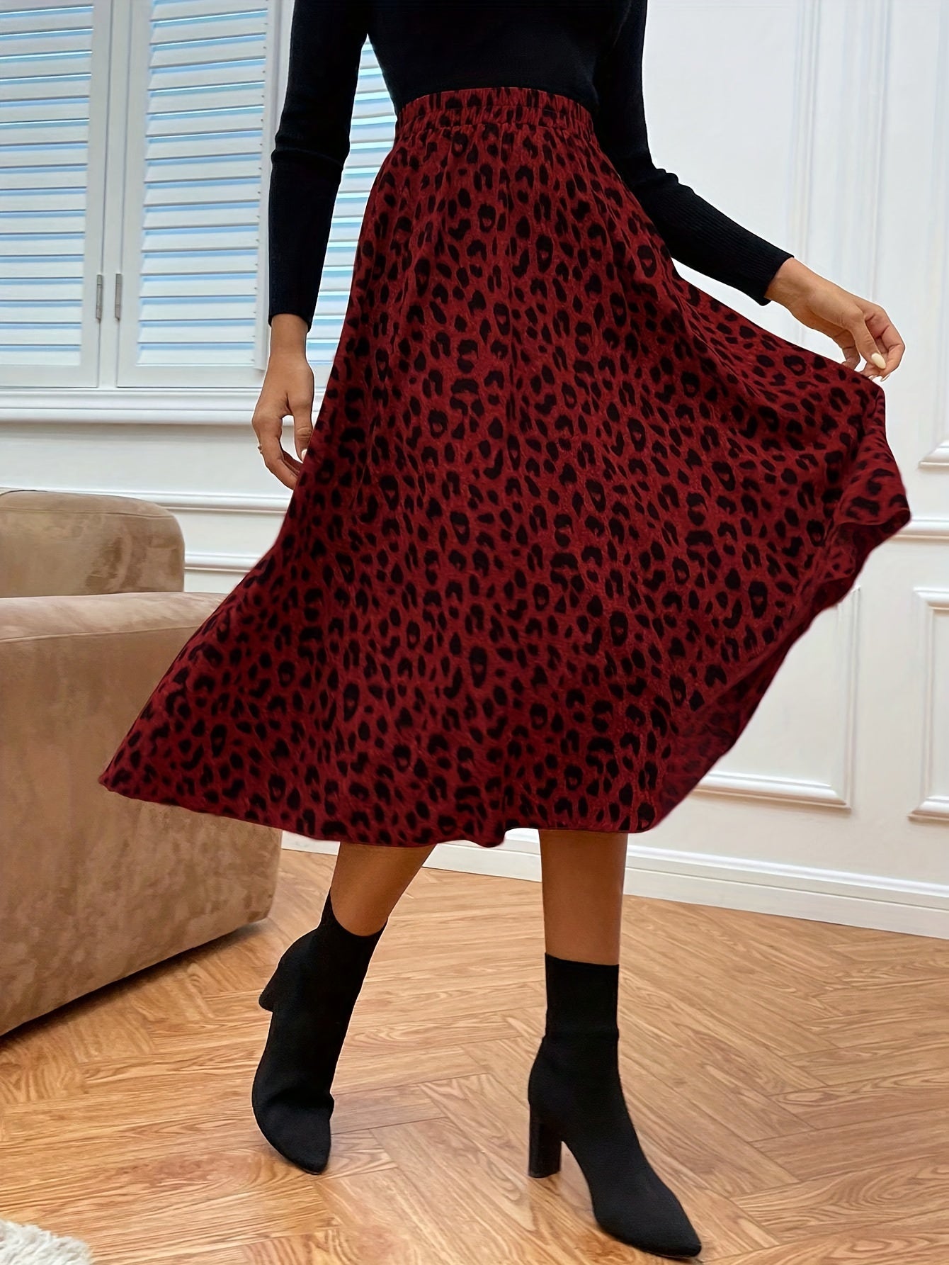 Saskia | Midi-Rok Met Hoge Taille En Luipaardprint