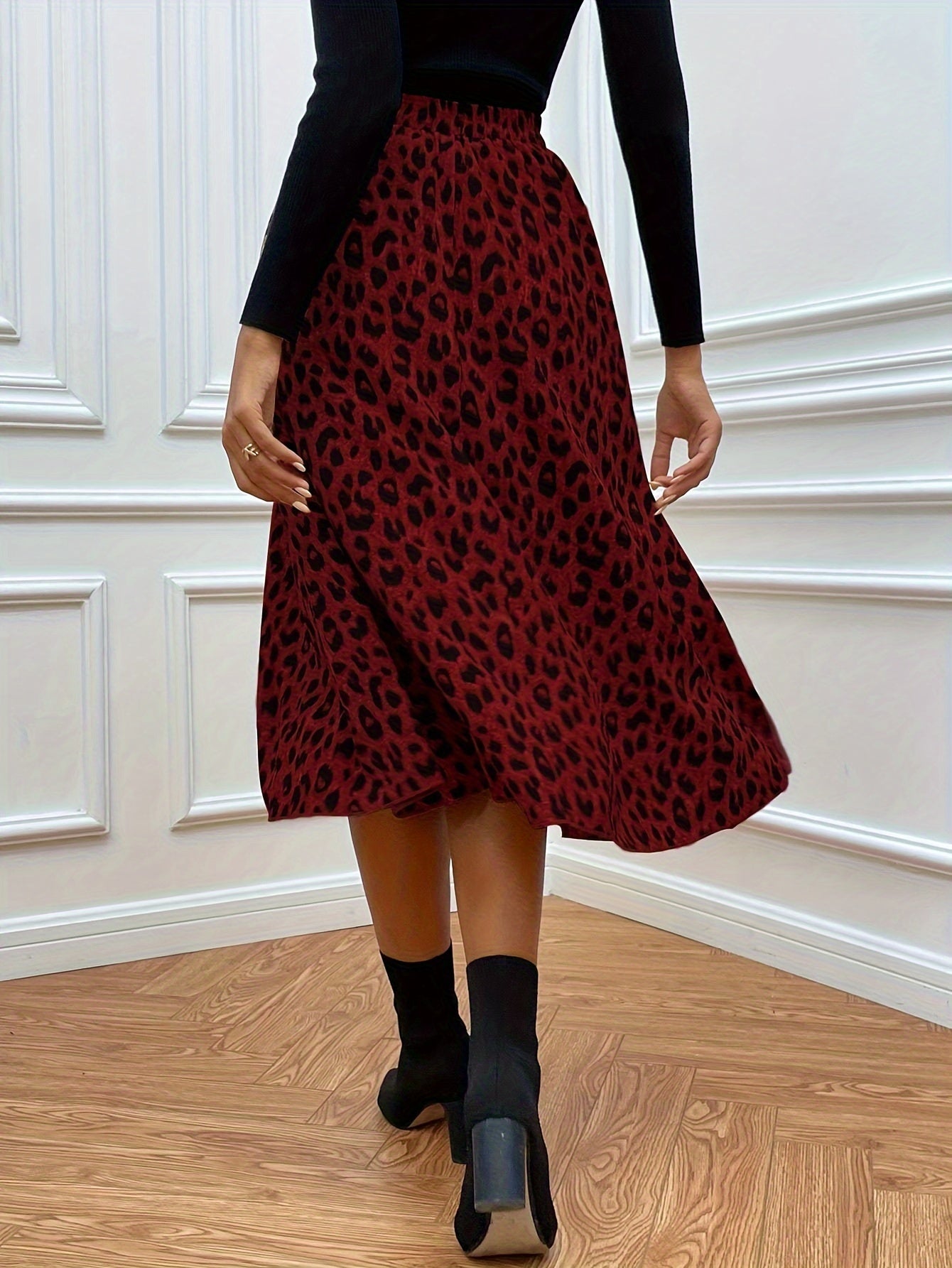 Saskia | Midi-Rok Met Hoge Taille En Luipaardprint