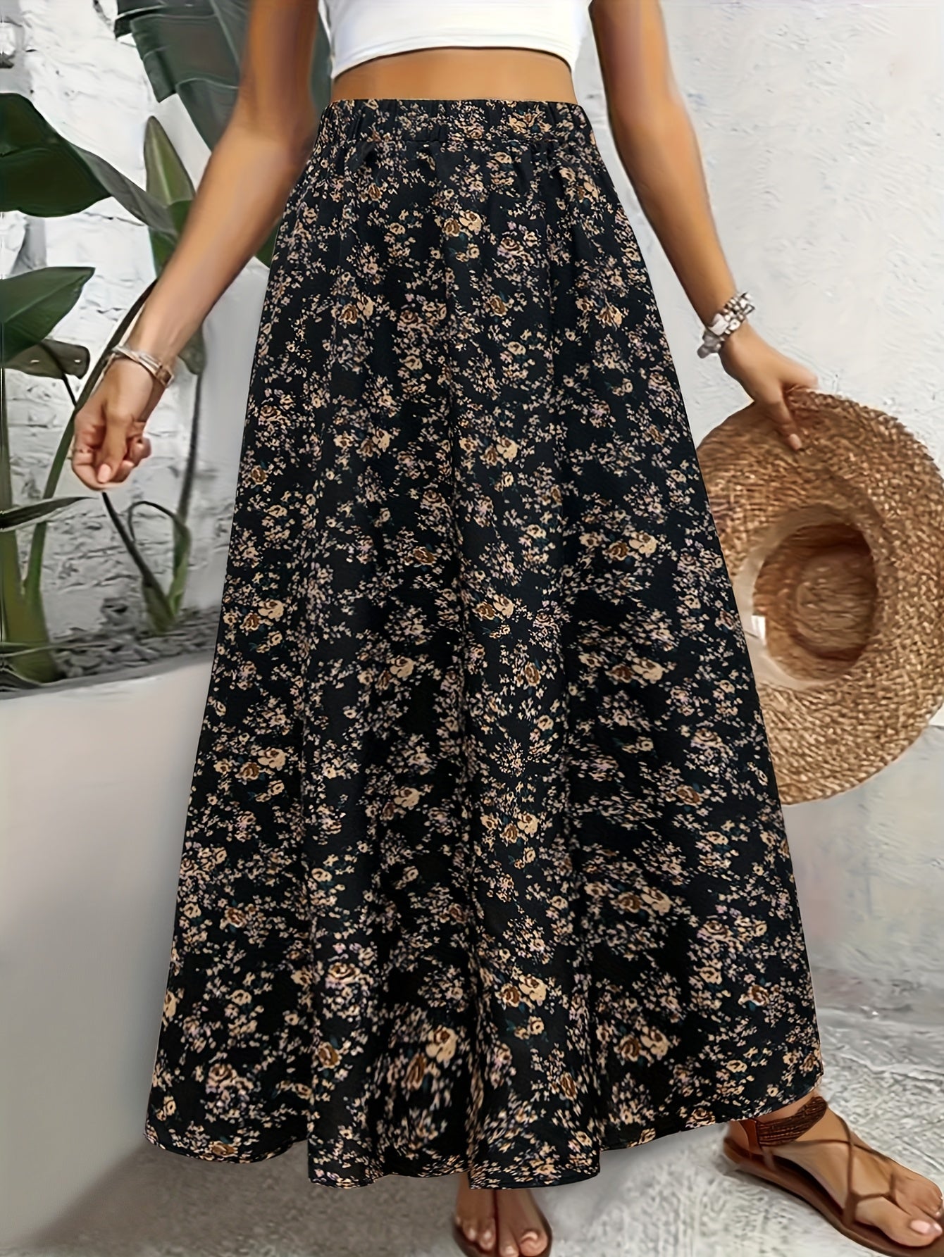 Renate | Elegante Lange Rok Met Bloemenprint