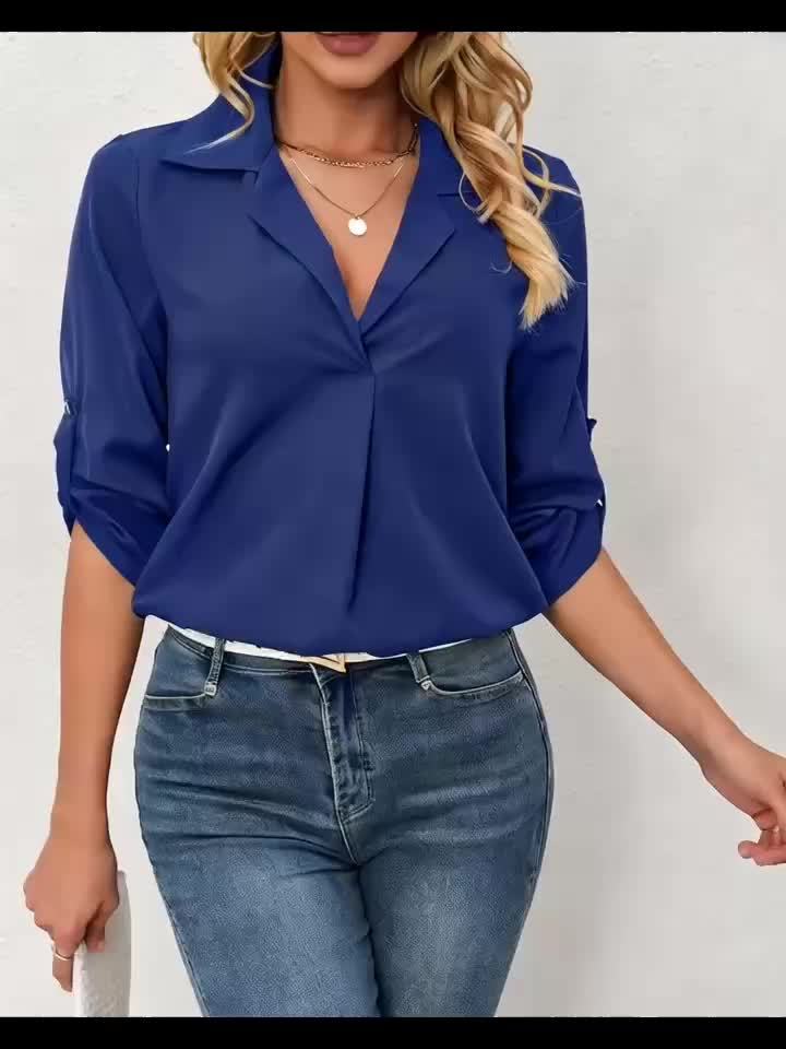 Suzy | Elegante Effen Blouse Met Lange Mouwen