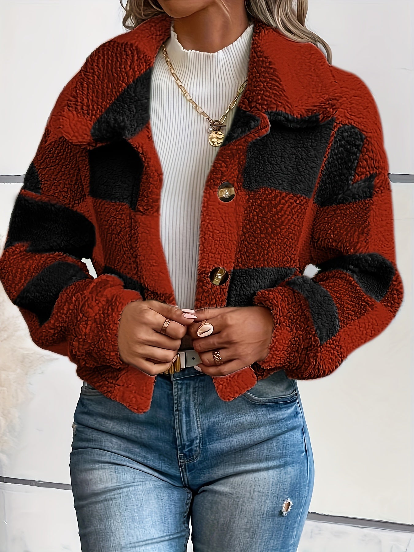 Rosalie | Geruite Teddy Jas Voor Dames
