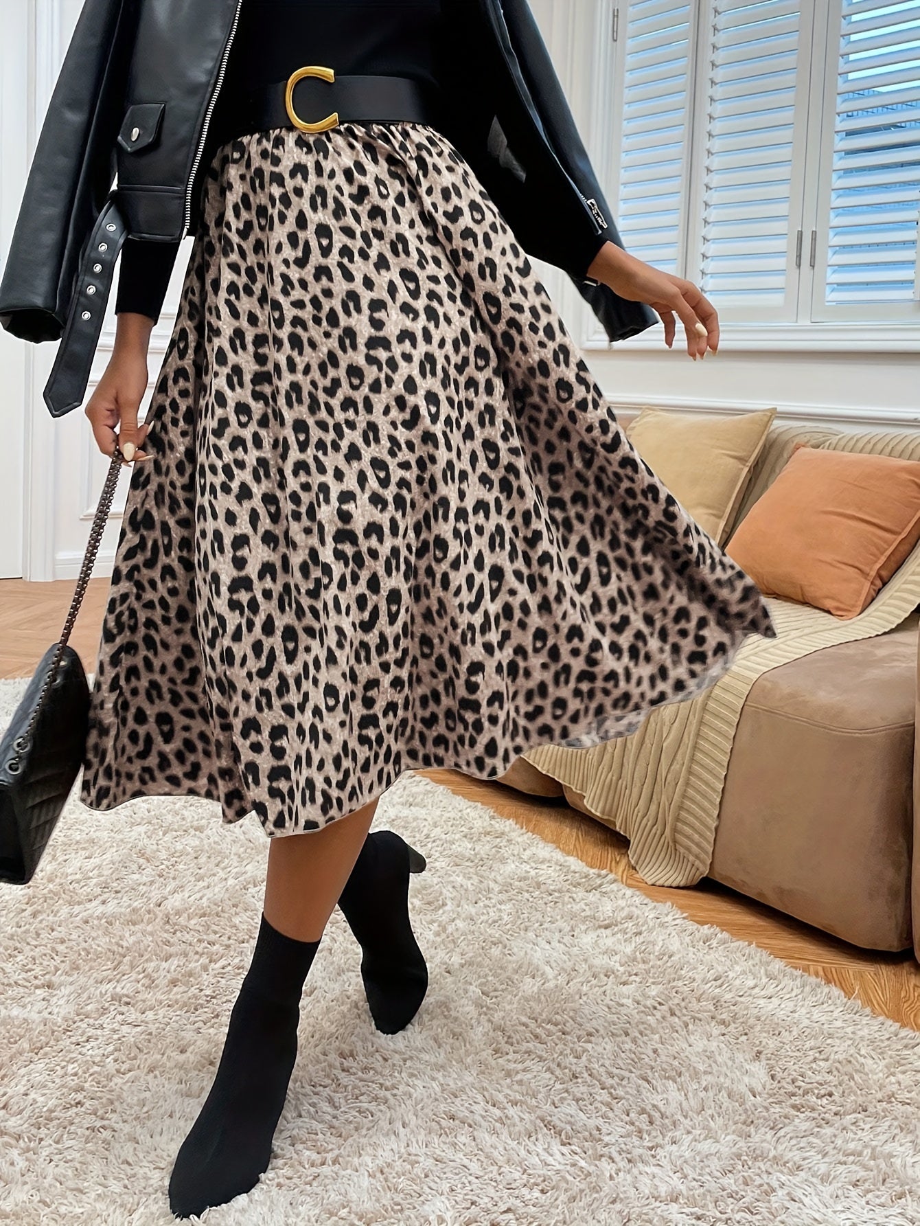 Saskia | Midi-Rok Met Hoge Taille En Luipaardprint