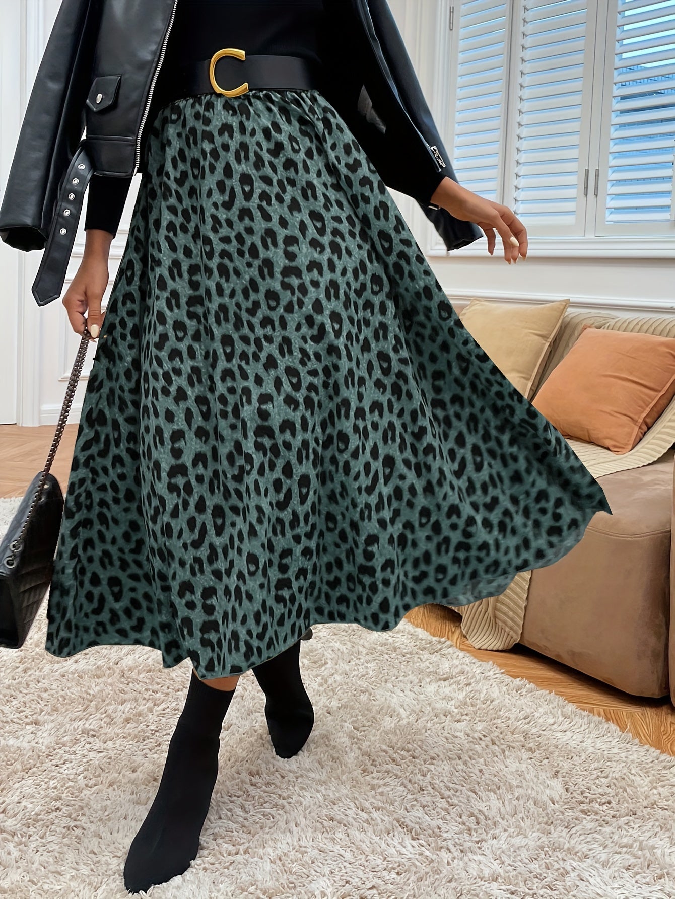 Saskia | Midi-Rok Met Hoge Taille En Luipaardprint