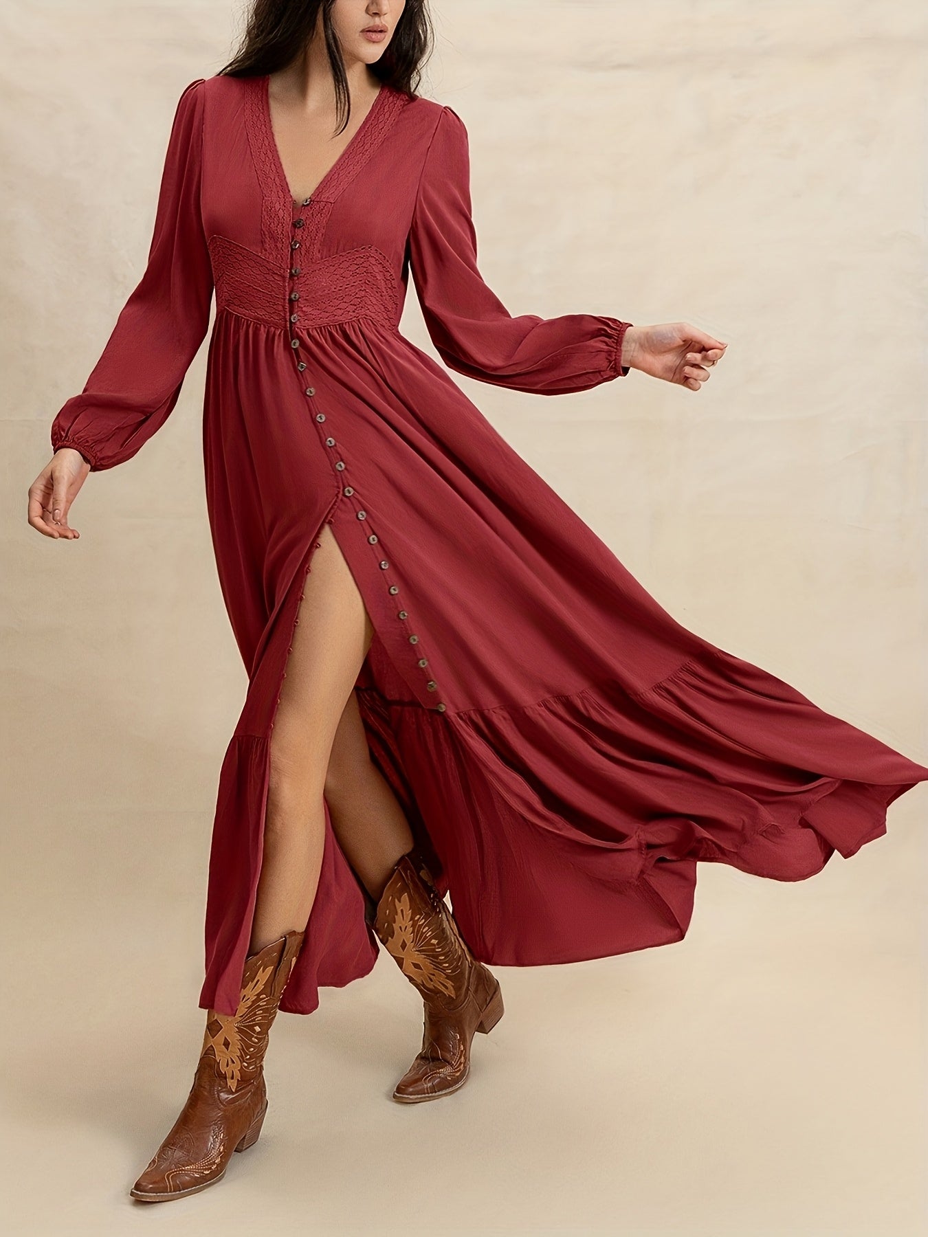 Patricia | Bohemian Vintage Jurk Met V-Hals