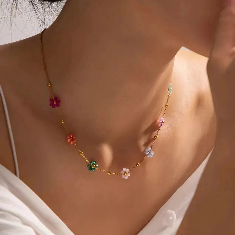 Zomerse Sieradenset met Bloemen | Ketting + Armband