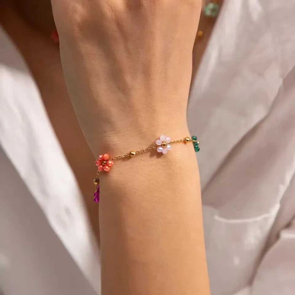 Zomerse Sieradenset met Bloemen | Ketting + Armband