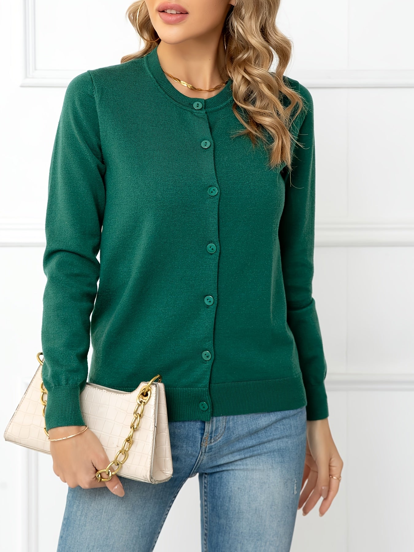 Suzan | Effen Trui Met Ronde Hals En Knoopdetail