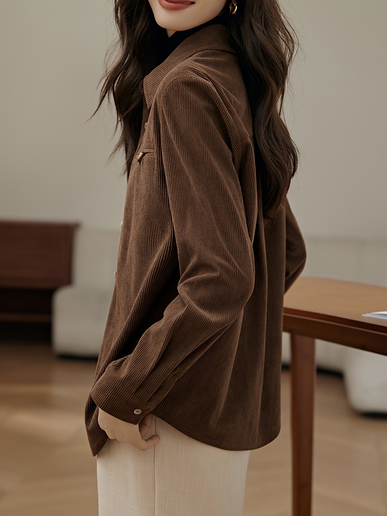 Simone | Elegante Bruine Corduroy-Shirt Voor Dames