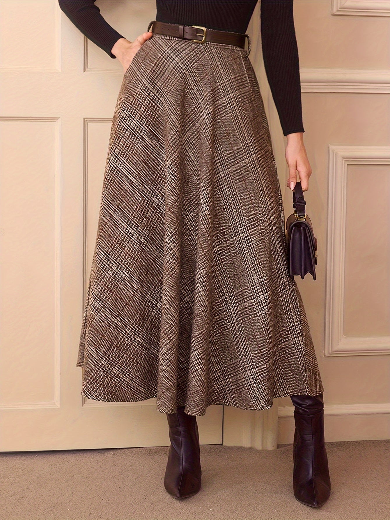 Judith | Geruite High-Waisted A-Lijn Midi Rok