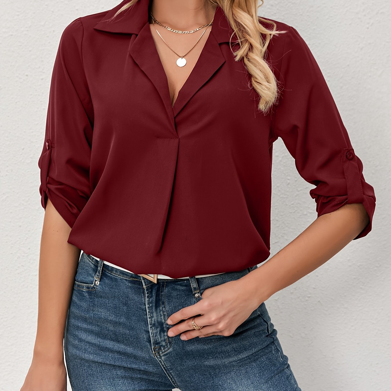 Suzy | Elegante Effen Blouse Met Lange Mouwen